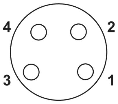 Расположение контактов гнездового разъема М8, 4 контакта, вид со стороны гнездовой части