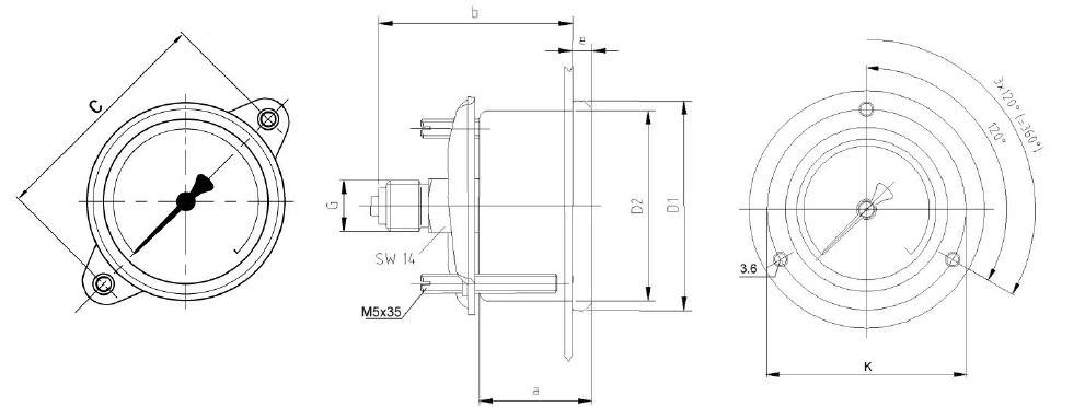 Манометр с трубкой Бурдона игольчатый процесс max. 400 bar | P1410, P1415 series  tecsis