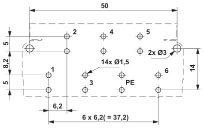 Схема расположения отверстий: DC-...PCB-180