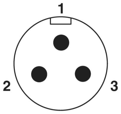 Расположение контактов штыревого разъема 7/8"-16UNF, 3 контакта, вид со стороны штыревой части