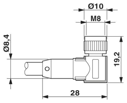 Розетка M8 x 1, угловая, со светодиодом