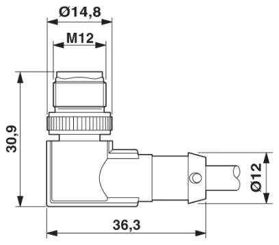 Штекер M12 х 1, угловой, экранированный