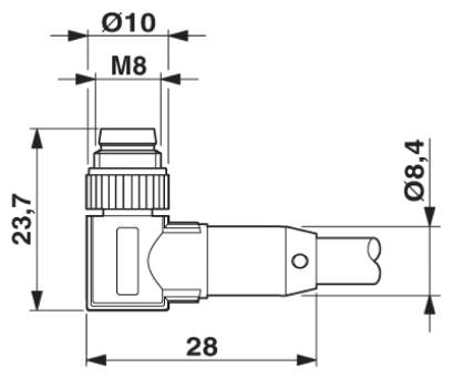 Штекер M8 x 1, угловой, экранированный