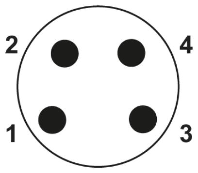 Расположение контактов штекера М8, 4 контакта, вид со стороны штыревой части