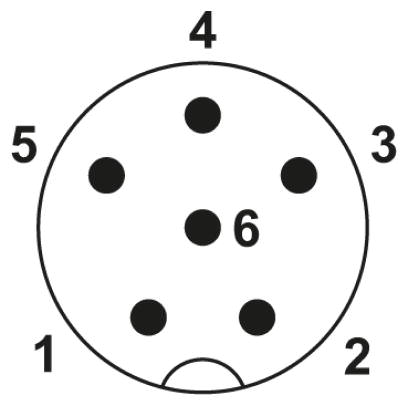 Расположение контактов штекера М8, 6 контактов, вид со стороны штыревой части