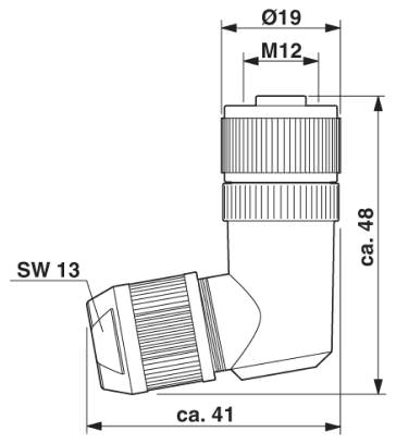 Гнездовая часть разъема M12 х 1, угловая