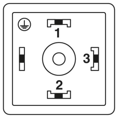 Расположение контактов штекера электромагнитного клапана, исполнение AD