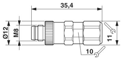 Штыревая часть разъема M8 x 1, прямая