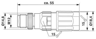 Штыревая часть разъема M12 х 1, прямая