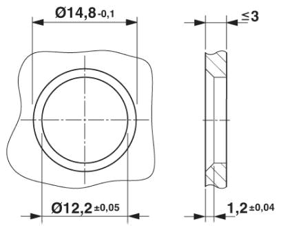 Отверстие в стенке для состоящих из двух частей встраиваемых соединителей M12, с выводами для сквозного печатного монтажа и пайки волной припоя, вариант 1