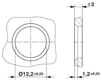 Отверстие в стенке для состоящих из двух частей встраиваемых соединителей M12, с выводами для сквозного печатного монтажа и пайки волной припоя, вариант 2