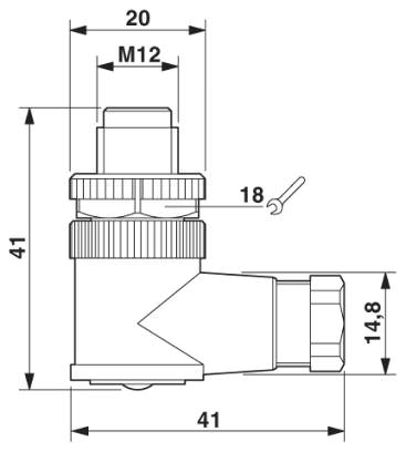 Штыревая часть разъема M12 х 1, угловая