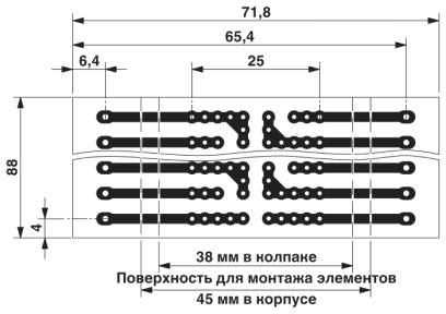 размер шага 5 мм<br/>a = размер монтажной поверхности 38 мм в крышке<br/>a = размер монтажной поверхности 45 мм в корпусе