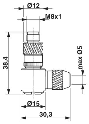 Штекер M8 x 1, угловой, экранированный