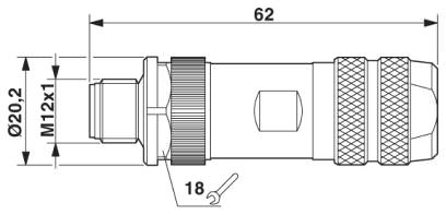 Штекер M12 х 1, прямой, экранированный