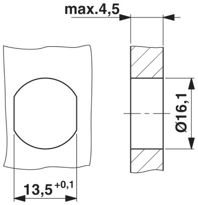 Отверстие в стенке под крепежную резьбу M16, монтажная стенка со сквозным отверстием (или с площадкой для защиты от проворачивания)