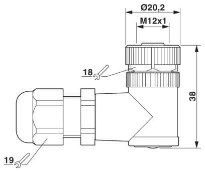 Гнездовая часть разъема M12 х 1, угловая