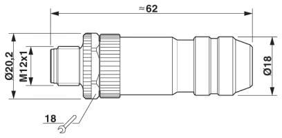 Штекер M12 х 1, прямой, экранированный