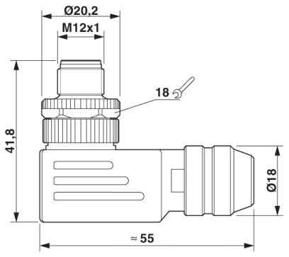 Штекер M12 х 1, угловой, экранированный