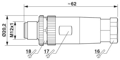 Штыревая часть разъема M12 х 1, прямая