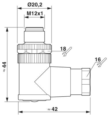 Штыревая часть разъема M12 х 1, угловая