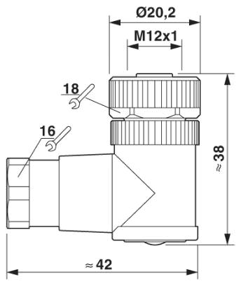 Гнездовая часть разъема M12 х 1, угловая