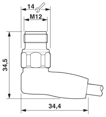 Штыревая часть разъема M12 х 1, угловая