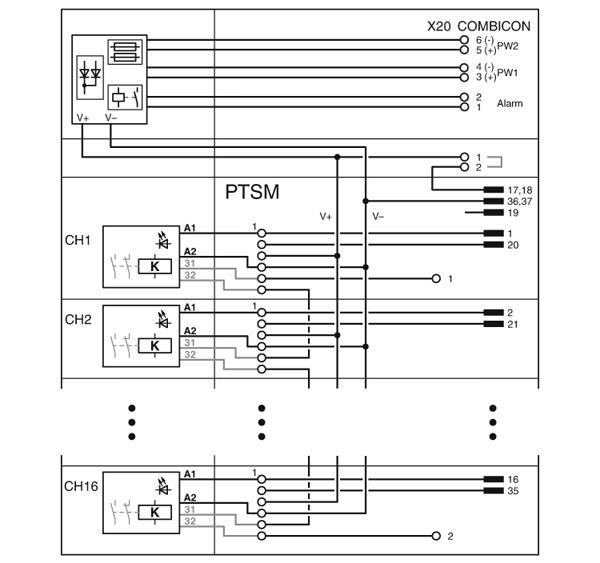 Схема соединений TC-2D37SUB-DO16-ESD-AR-UNI