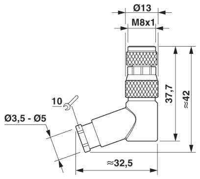 Розетка M8 x 1, угловая