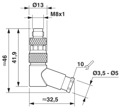 Розетка M8 x 1, угловая