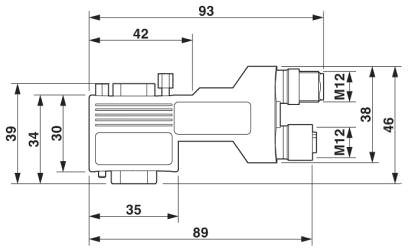 Размерный чертеж SUBCON-PLUS...90X...M12, длинная модель 90°