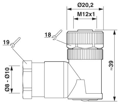 Гнездовая часть разъема M12 х 1, прямая