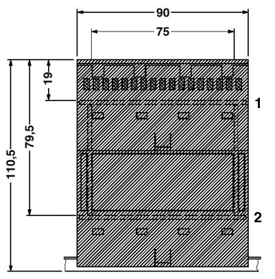 1 = верхний край печатной платы <br/>2 = верхний край печатной платы