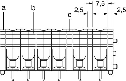 a = пластина фланца GRZ 2,5 V-EX<br/>b = клемма GKDS-EX<br/>c = Деталь для увеличения шага GRZ 2,5-EX