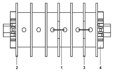 1 = Шина для мостика<br/>2 = разделительная пластина<br/>3 = разделительная пластина для установки на соединительную рейку<br/>4 = концевой держатель для быстрого монтажа