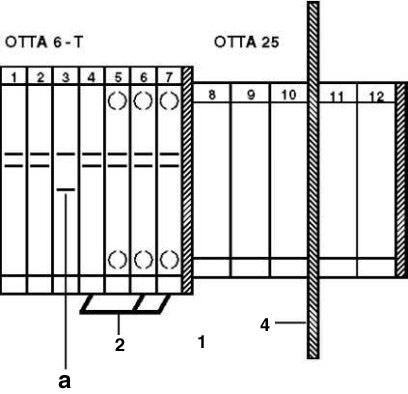 a = Открыто<br/>1 = Концевая крышка<br/>2 = Гребенчатый мостик<br/>4 = Разделитель