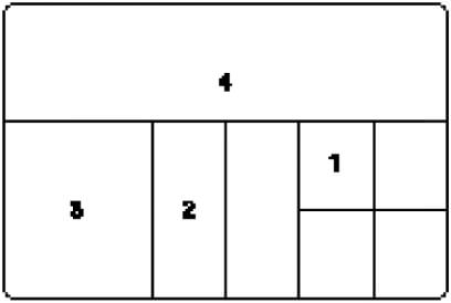 Размер отделения 1: 48 x 39 мм<br/>Размер отделения 2: 98 x 39 мм<br/>Размер отделения 3: 98 x 80 мм<br/>Размер отделения 4: 66 х 243 мм