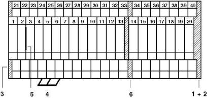 1 = Концевая крышка<br/>2 = Дистанцирующая крышка<br/>3 = Дистанцирующая пластина<br/>4 = Гребенчатый мостик<br/>5 = Перегородка<br/>6 = Разделитель