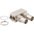 031-6590 Amphenol Conn Dual Port BNC 0Hz to 1GHz 50Ohm Solder RA Thru-Hole F/F Gold Over Nickel Tray