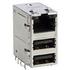 RJMG251034430ES Amphenol Conn 2RJ-45 Integrated Magnetics/USB RCP/RCP/RCP 8/4/8 POS Solder RA Thru-Hole 26 Terminal 1/2 Port Tray