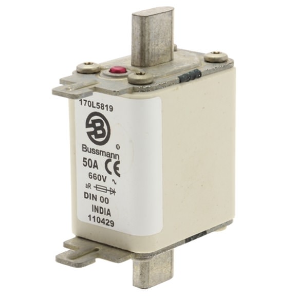 Bussmann. Предохранитель, высокая скорость, 63 A, AC 660 V, DIN 00, 30 x 60 x 78 мм, aR, DIN, IEC, одинарный индикатор - 170L5847