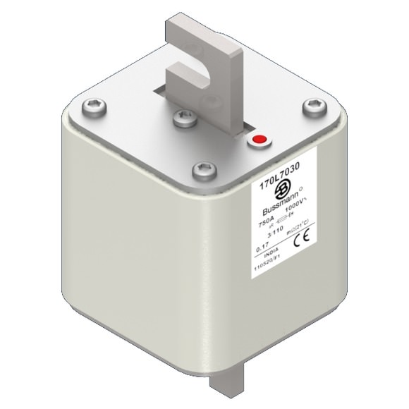 Bussmann. Предохранитель, высокая скорость, 750 A, AC 1000 V, Size 3, 76 x 90 x 141 мм, aR, DIN, IEC, визуальный индикатор - 170L7030
