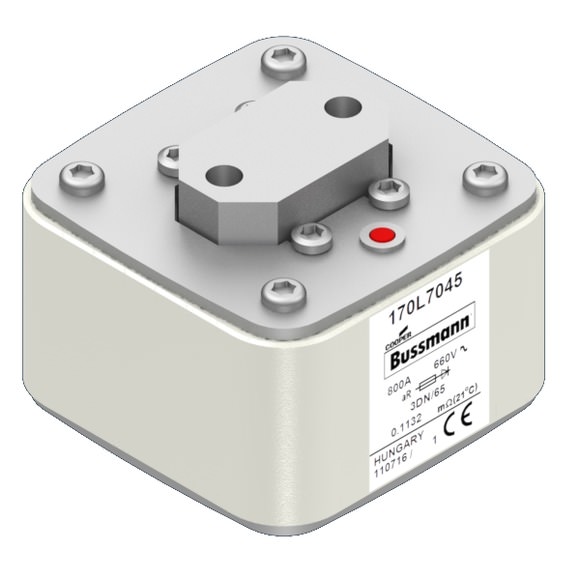 Bussmann. Предохранитель, высокая скорость, 800 A, AC 660 V, Size 3, 76 x 76 x 63 мм, aR, IEC, одинарный индикатор - 170L7045