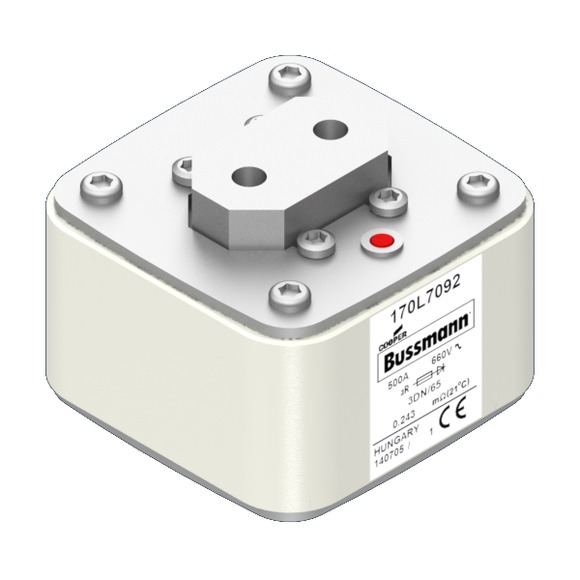 Bussmann. Предохранитель, высокая скорость, 500 A, AC 660 V, Size 3, 76 x 76 x 63 мм, aR, IEC, одинарный индикатор - 170L7092