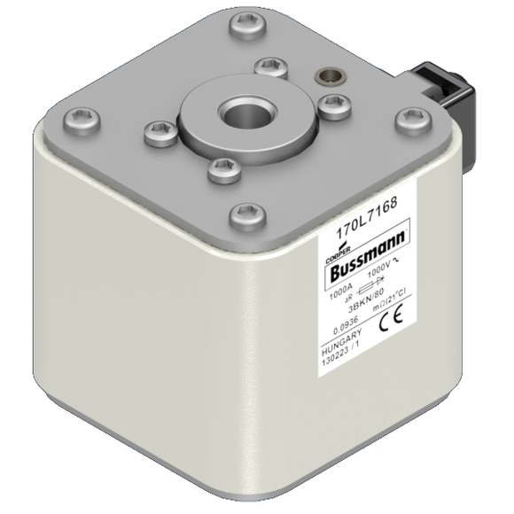 Bussmann. Предохранитель, высокая скорость, 1000 A, AC 1000 V, Size 3, 76 x 92 x 83 мм, aR, IEC, одинарный индикатор - 170L7168