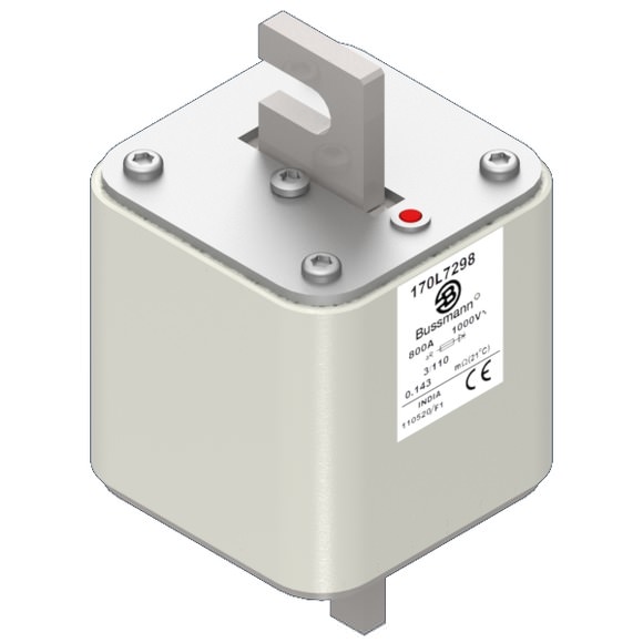 Bussmann. Предохранитель, высокая скорость, 1000 A, AC 1000 V, Size 3, 76 x 90 x 141 мм, aR, DIN, IEC, визуальный индикатор - 170L7299-H