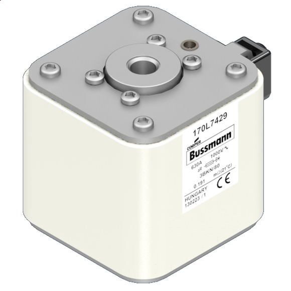 Bussmann. Предохранитель, высокая скорость, 630 A, AC 1000 V, Size 3, 76 x 92 x 83 мм, aR, IEC, одинарный индикатор - 170L7429