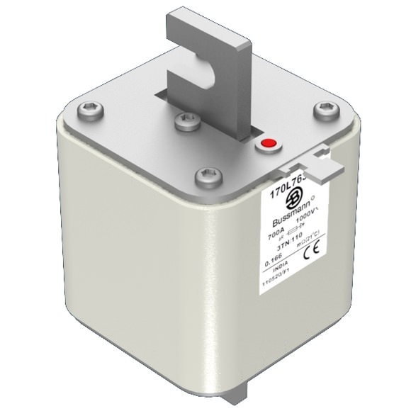 Bussmann. Предохранитель, высокая скорость, 700 A, AC 1000 V, Size 3, 76 x 90 x 141 мм, aR, DIN, IEC, одинарный индикатор - 170L7637