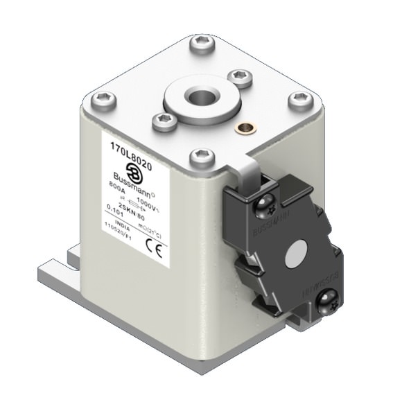 Bussmann. Предохранитель, высокая скорость, 800 A, AC 1000 V, Size 2, 59 x 92 x 80 мм, aR, IEC, одинарный индикатор - 170L8020