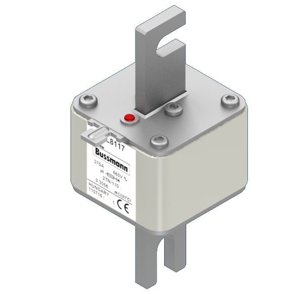 Bussmann. Предохранитель, высокая скорость, 375 A, AC 660 V, Size 2, 61 x 75 x 140 мм, aR, DIN, IEC, одинарный индикатор - 170L8117